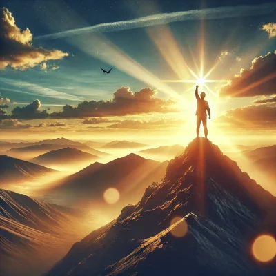 DALL·E 2024-08-22 16.27.53 – An image symbolizing ‘Human Inspiration,’ featuring a silhouette of a person standing on top of a mountain during sunrise. The figure is reaching towa DALL·E 2024-08-22 16.27.53 - An image symbolizing 'Human Inspiration,' featuring a silhouette of a person standing on top of a mountain during sunrise. The figure is reaching towa