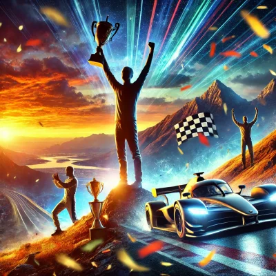 DALL·E 2024-08-23 14.25.44 – A dynamic scene symbolizing success, featuring a person standing triumphantly on top of a mountain peak, arms raised in victory against a vibrant sunr DALL·E 2024-08-23 14.25.44 - A dynamic scene symbolizing success, featuring a person standing triumphantly on top of a mountain peak, arms raised in victory against a vibrant sunr